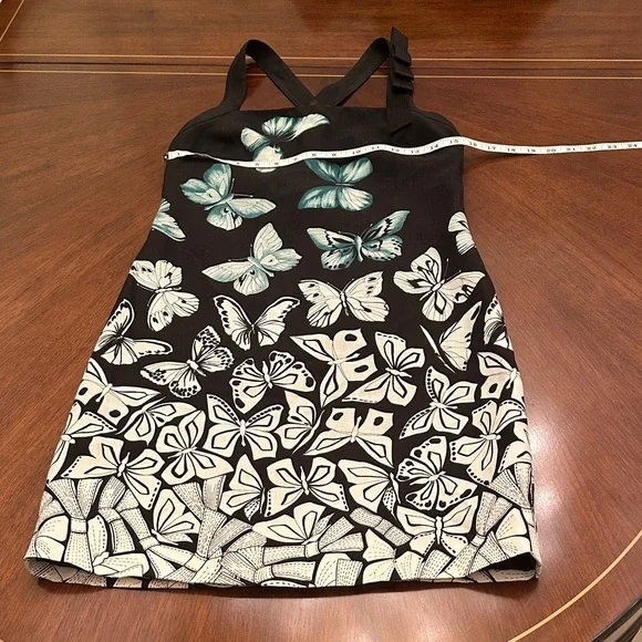 Versace Butterfly Print Bodycon Dress Black White Sleeveless Designer - Picture 4 of 16